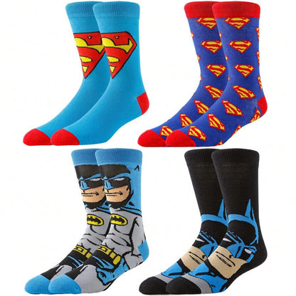 WB 4Pairs Batman Superman Long Tube Socks For Men Women