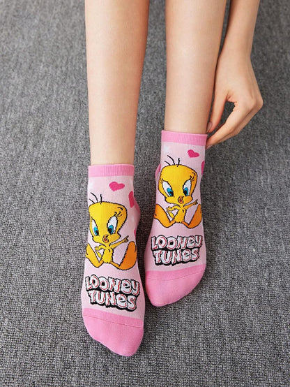 LOONEY TUNES 2 Pairs Of Women Cute Cartoon Patterned Short Socks