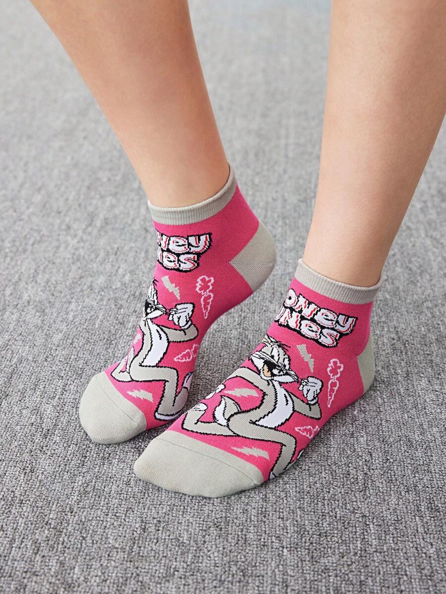 LOONEY TUNES 2 Pairs Of Women Cute Cartoon Patterned Short Socks