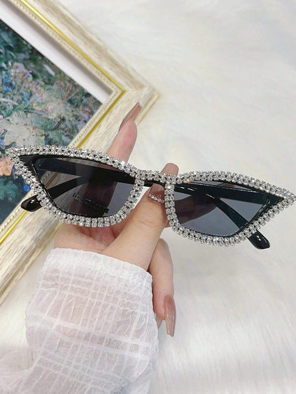 Handmade Diamond-Set Cat Eye Shaped Ladies' Fashion Glasses