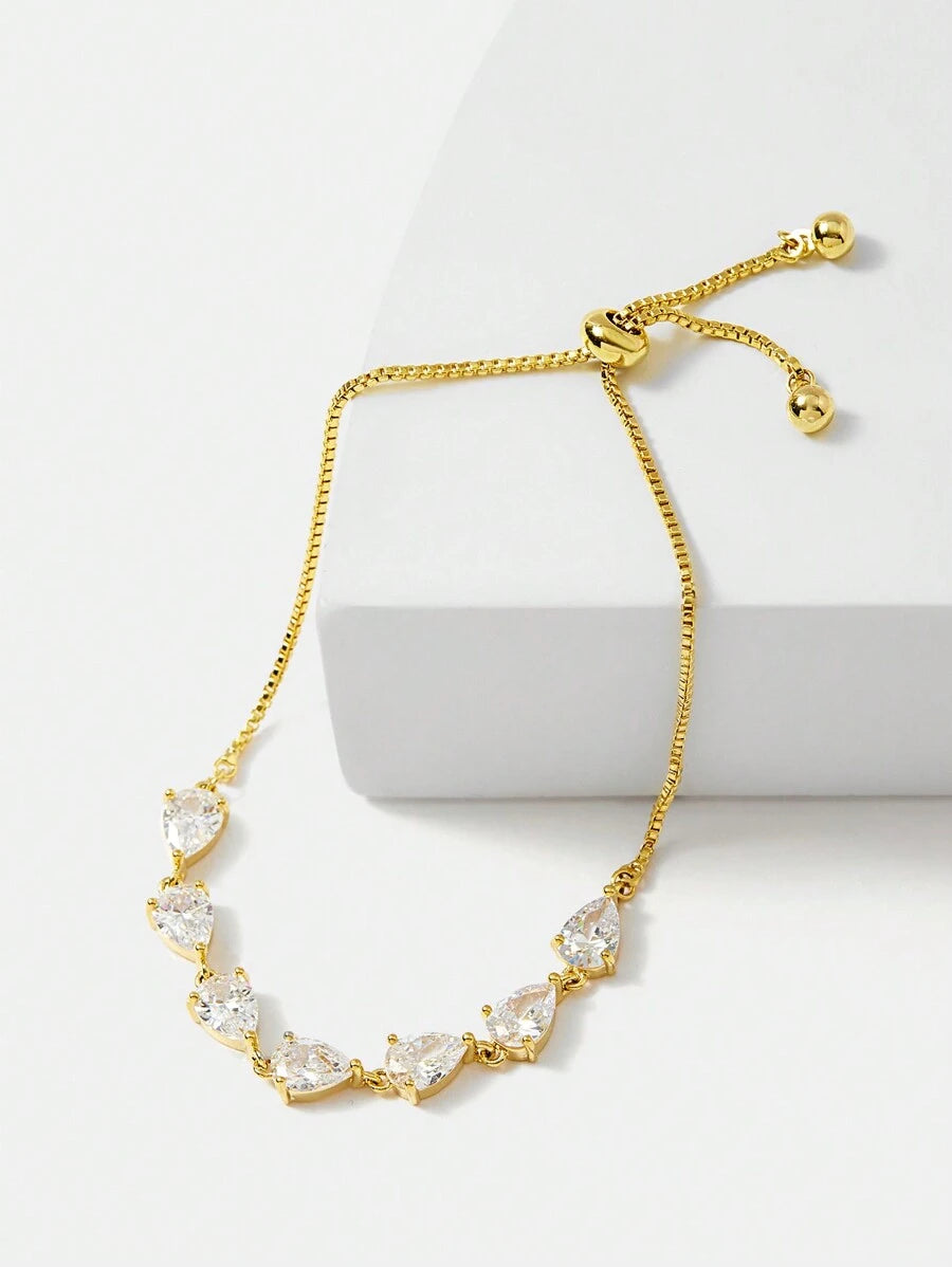 18K GOLD PLATED LEAF-SHAPED CUBIC ZIRCONIA BRACELET.