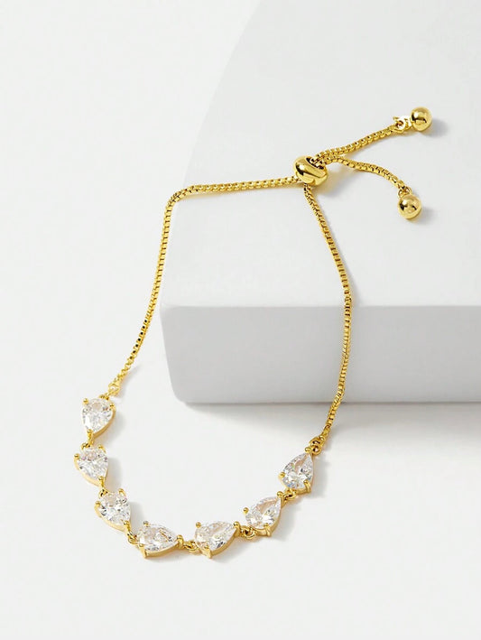 18K GOLD PLATED LEAF-SHAPED CUBIC ZIRCONIA BRACELET.