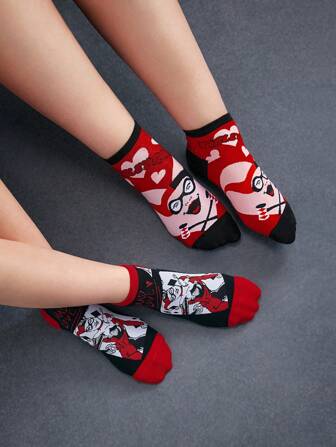 Harley Quinn Cartoon & Letter Patterned Short Socks