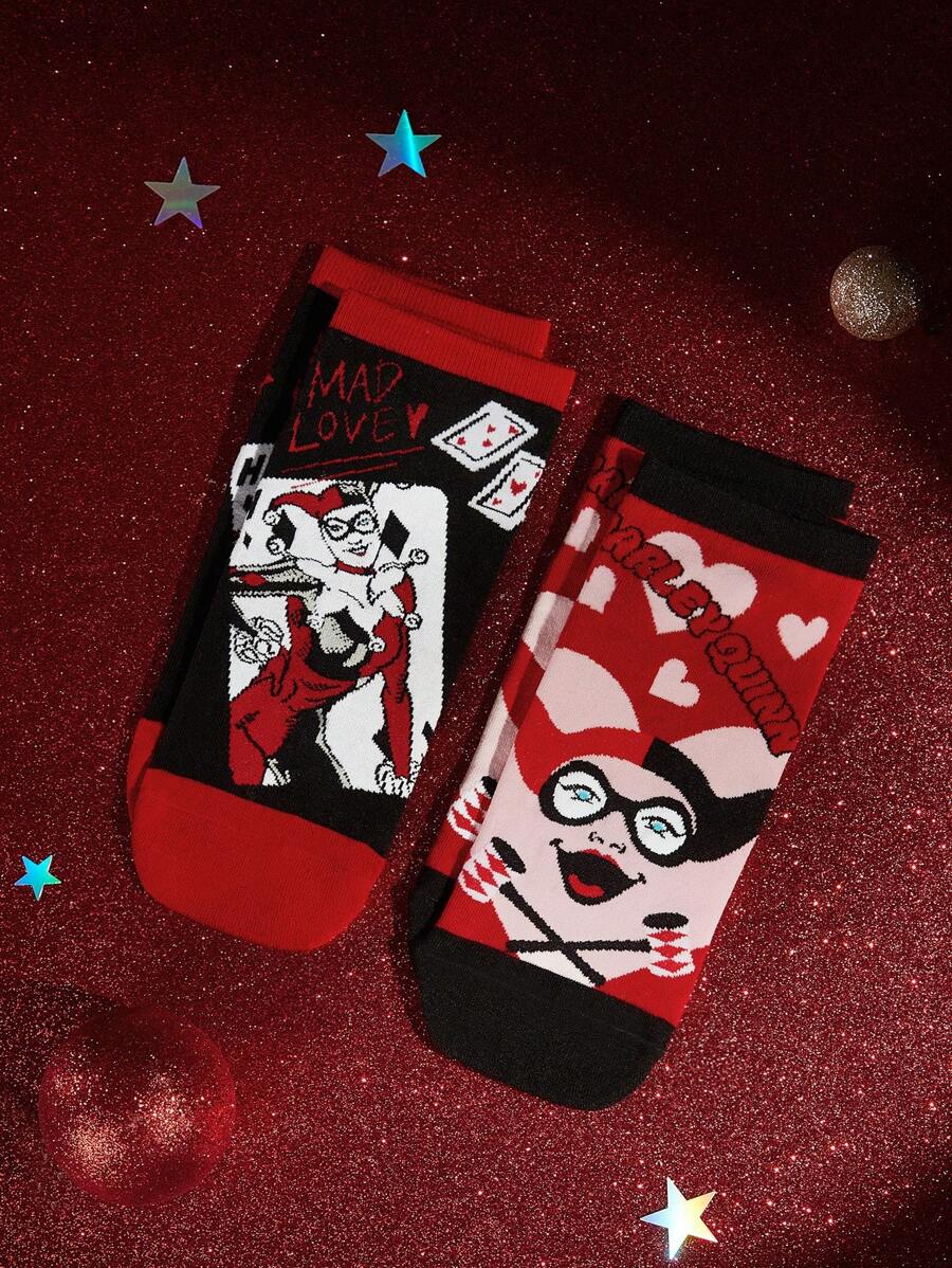Harley Quinn Cartoon & Letter Patterned Short Socks