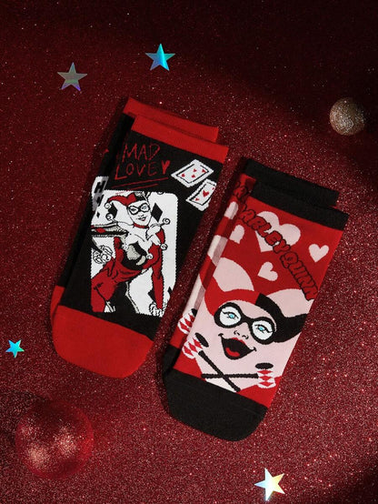 Harley Quinn Cartoon & Letter Patterned Short Socks