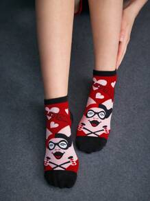 Harley Quinn Cartoon & Letter Patterned Short Socks