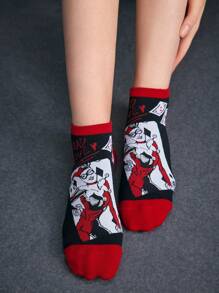 Harley Quinn Cartoon & Letter Patterned Short Socks