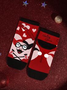 Harley Quinn Cartoon & Letter Patterned Short Socks