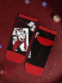 Harley Quinn Cartoon & Letter Patterned Short Socks