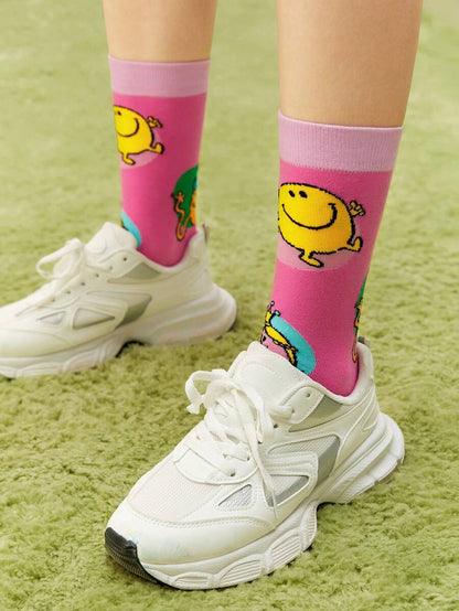 Mr Men Little Miss Unisex 2 Pairs Women's Cartoon Printed Mid-Calf Socks