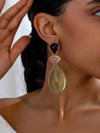 Trendy European & American Style Colored Acrylic Statement Earrings