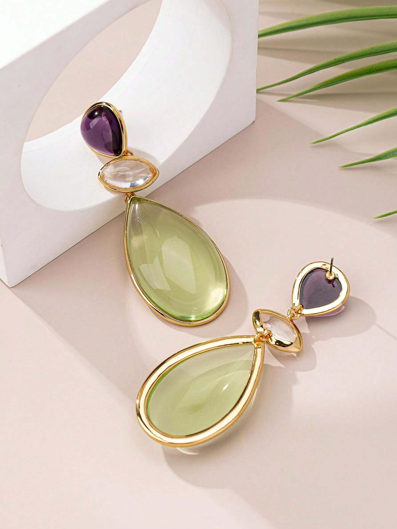 Trendy European & American Style Colored Acrylic Statement Earrings