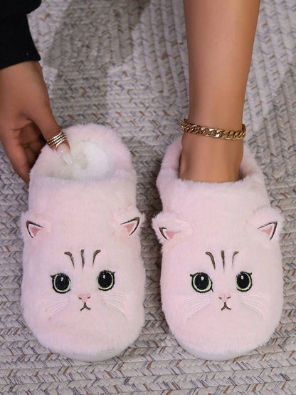 Cat Design Plush Anti-Slip Winter House Slippers