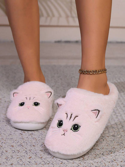 Cat Design Plush Anti-Slip Winter House Slippers