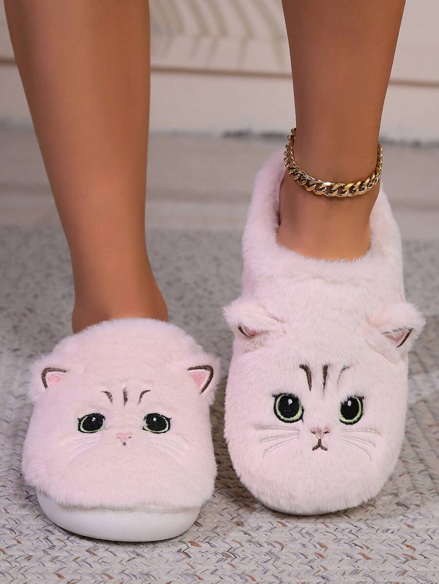 Cat Design Plush Anti-Slip Winter House Slippers