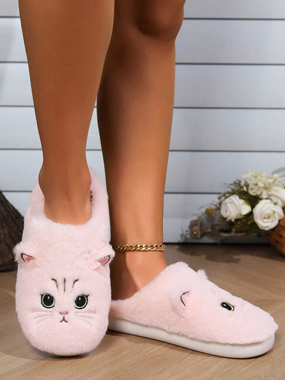 Cat Design Plush Anti-Slip Winter House Slippers