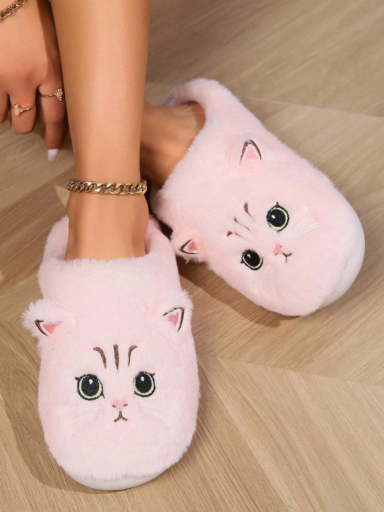 Cat Design Plush Anti-Slip Winter House Slippers