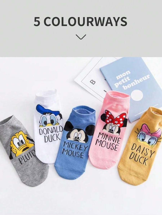 5 Pairs,Daisy,Donald DUCK,Pluto Cartoon Characters Women's Socks