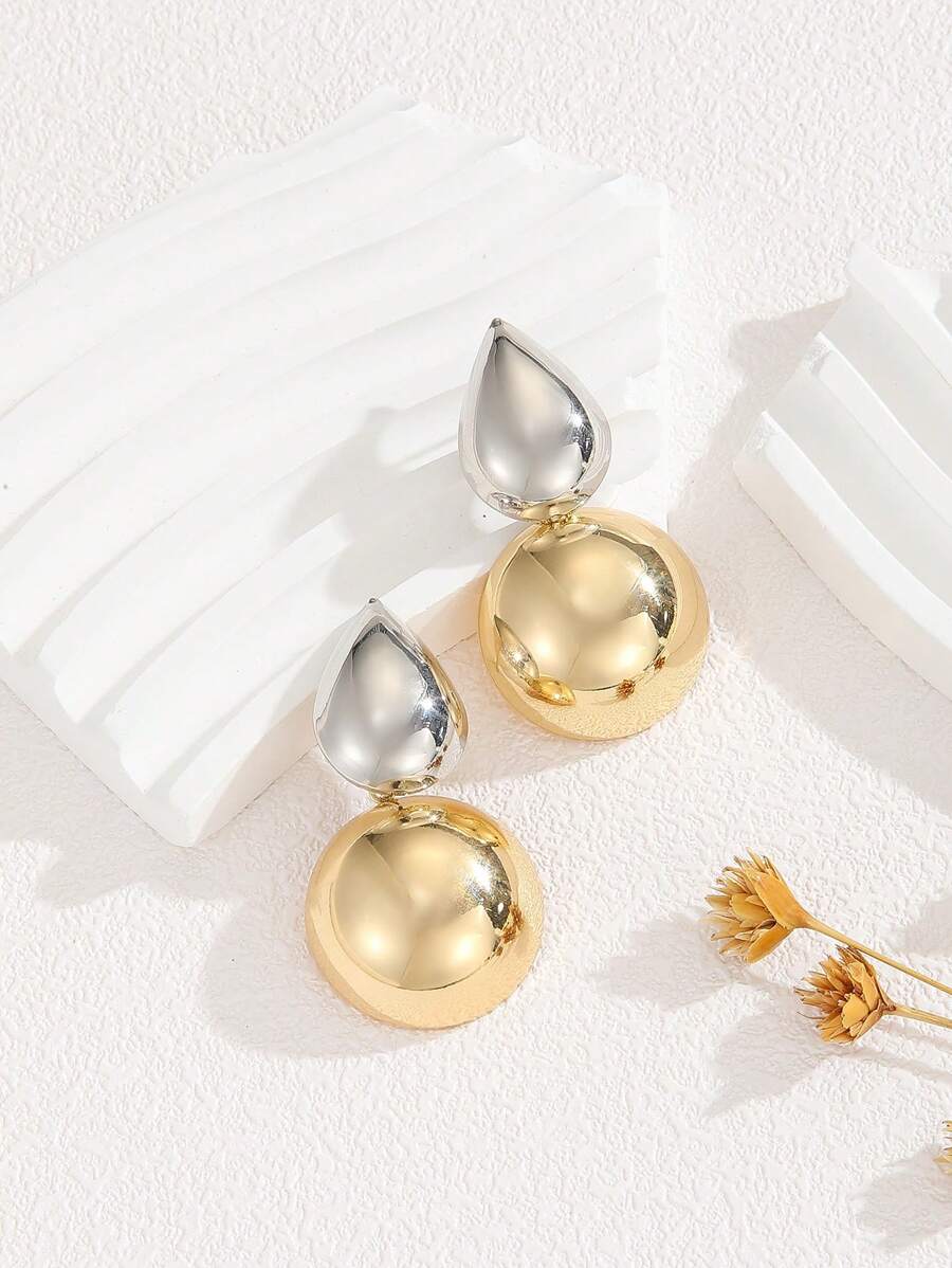 Two-Tone Smooth Geometric Drop Earrings