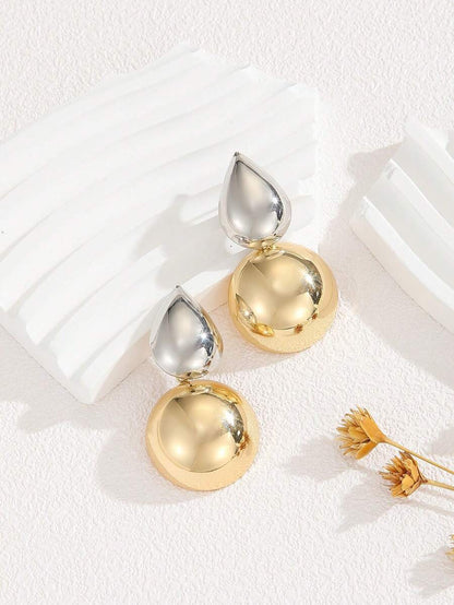 Two-Tone Smooth Geometric Drop Earrings