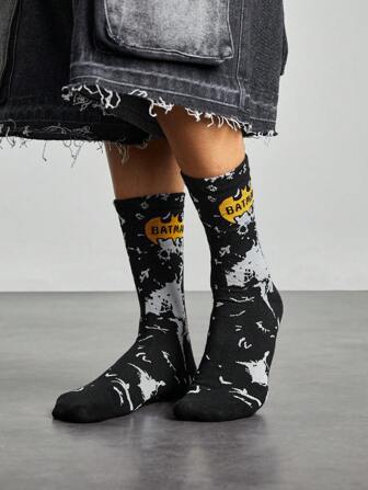 Batman Cartoon Pattern Jacquard Knee High Socks