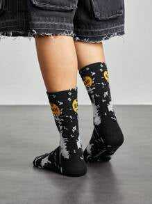 Batman Cartoon Pattern Jacquard Knee High Socks