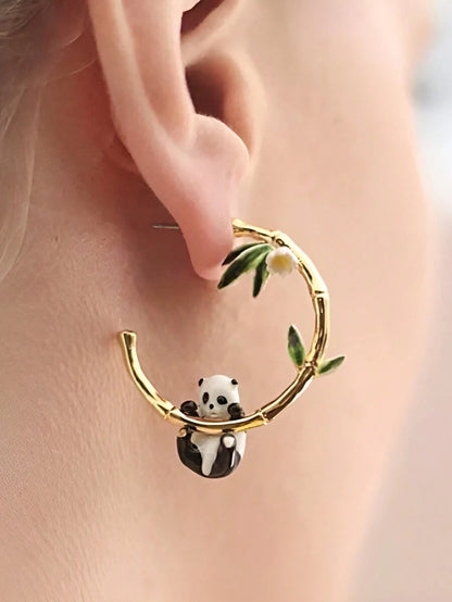 Panda Bamboo Earrings Atmospheric Slim Face Drip Oil Earrings For Female