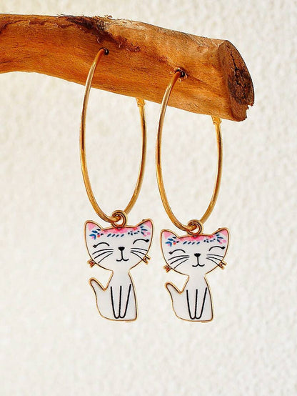 1 Pair Of Cute Cat Design Pendant Earrings In Lovely Cartoon Style Zinc Alloy Jewelry, Lovely Gift For Ladies For Daily Casual Decor.