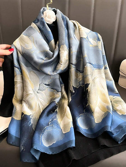 Floral Print Pink Chiffon Scarf, Lightweight Long Scarves For Daily Wear, Wedding Party Gift