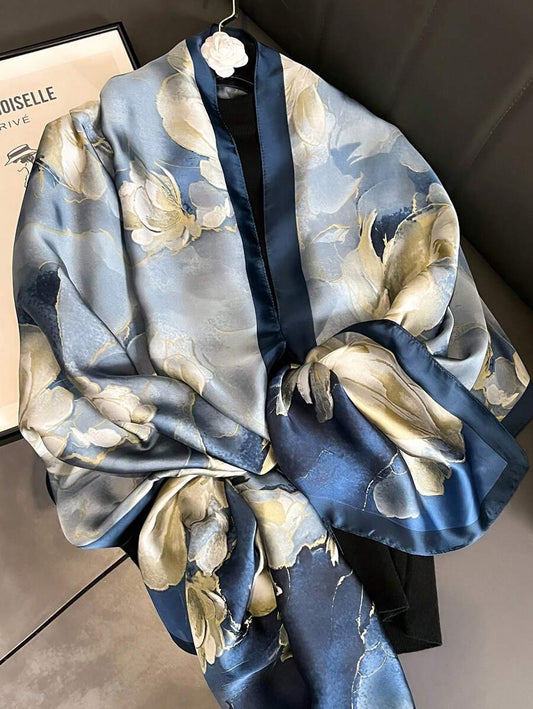 Floral Print Pink Chiffon Scarf, Lightweight Long Scarves For Daily Wear, Wedding Party Gift