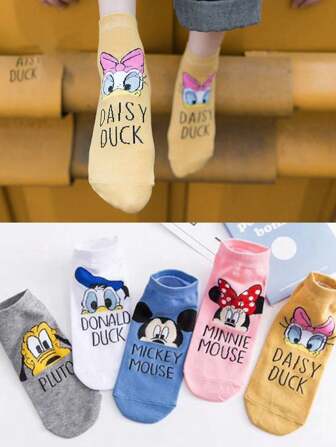 5 Pairs,Daisy,Donald DUCK,Pluto Cartoon Characters Women's Socks