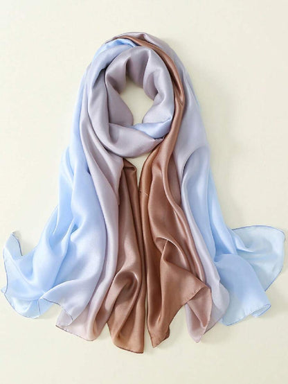 1pc Women Fashionable Elegant Gradient Satin Scarf/Shawl Light Blue
