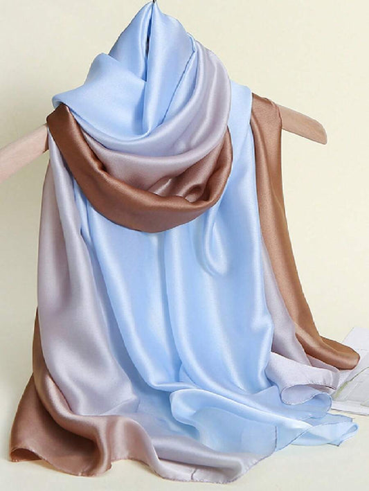 1pc Women Fashionable Elegant Gradient Satin Scarf/Shawl Light Blue