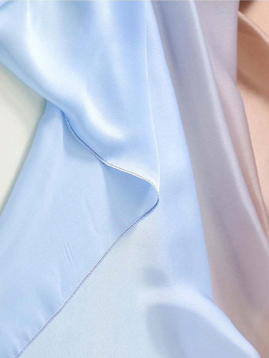 1pc Women Fashionable Elegant Gradient Satin Scarf/Shawl Light Blue