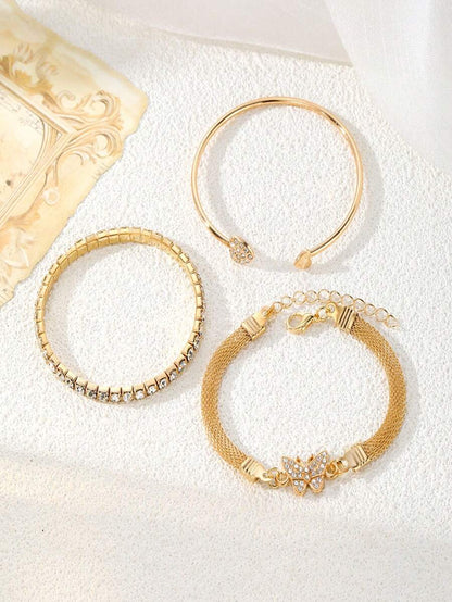 3pcs/Set Luxury Fashion Minimalist Personalized Rhinestone Butterfly ; Heart Layered Bangle Bracelet, High-End Accessory Set