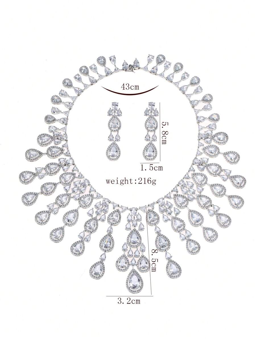 3pcs/Set Luxury Exaggerated Zirconia Necklace And Earrings Jewelry Set