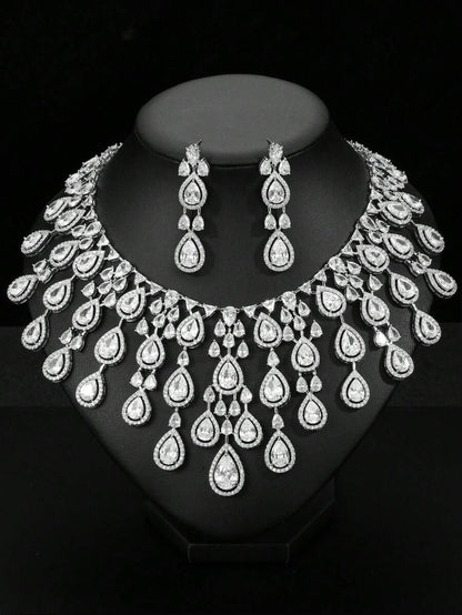 3pcs/Set Luxury Exaggerated Zirconia Necklace And Earrings Jewelry Set