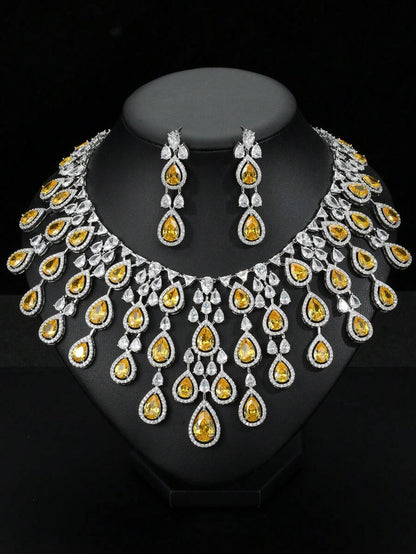 3pcs/Set Luxury Exaggerated Zirconia Necklace And Earrings Jewelry Set