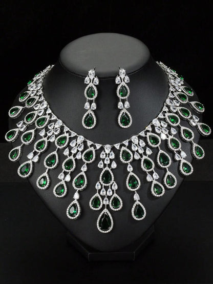3pcs/Set Luxury Exaggerated Zirconia Necklace And Earrings Jewelry Set