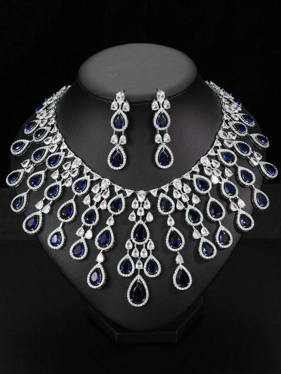 3pcs/Set Luxury Exaggerated Zirconia Necklace And Earrings Jewelry Set