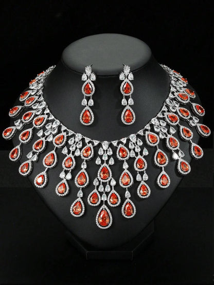 3pcs/Set Luxury Exaggerated Zirconia Necklace And Earrings Jewelry Set