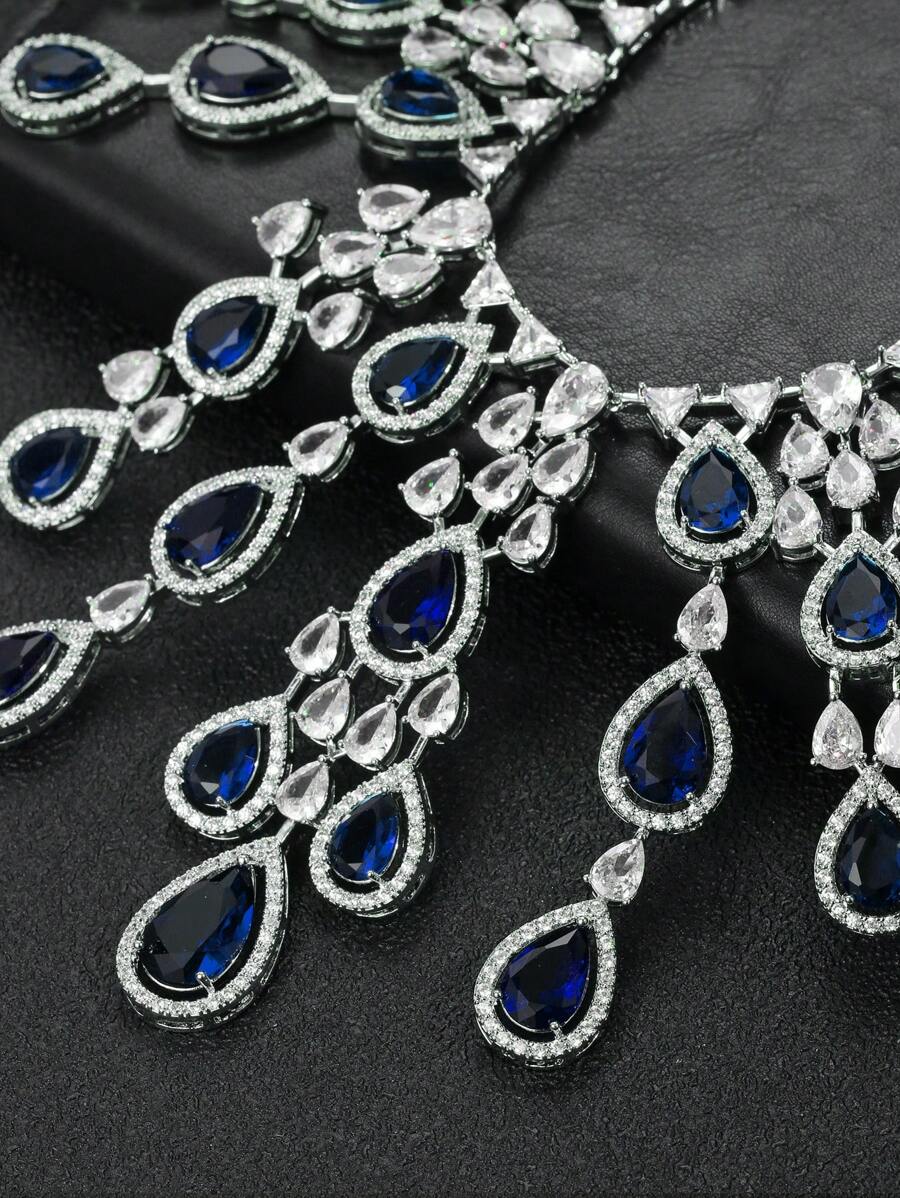 3pcs/Set Luxury Exaggerated Zirconia Necklace And Earrings Jewelry Set