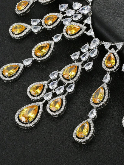 3pcs/Set Luxury Exaggerated Zirconia Necklace And Earrings Jewelry Set