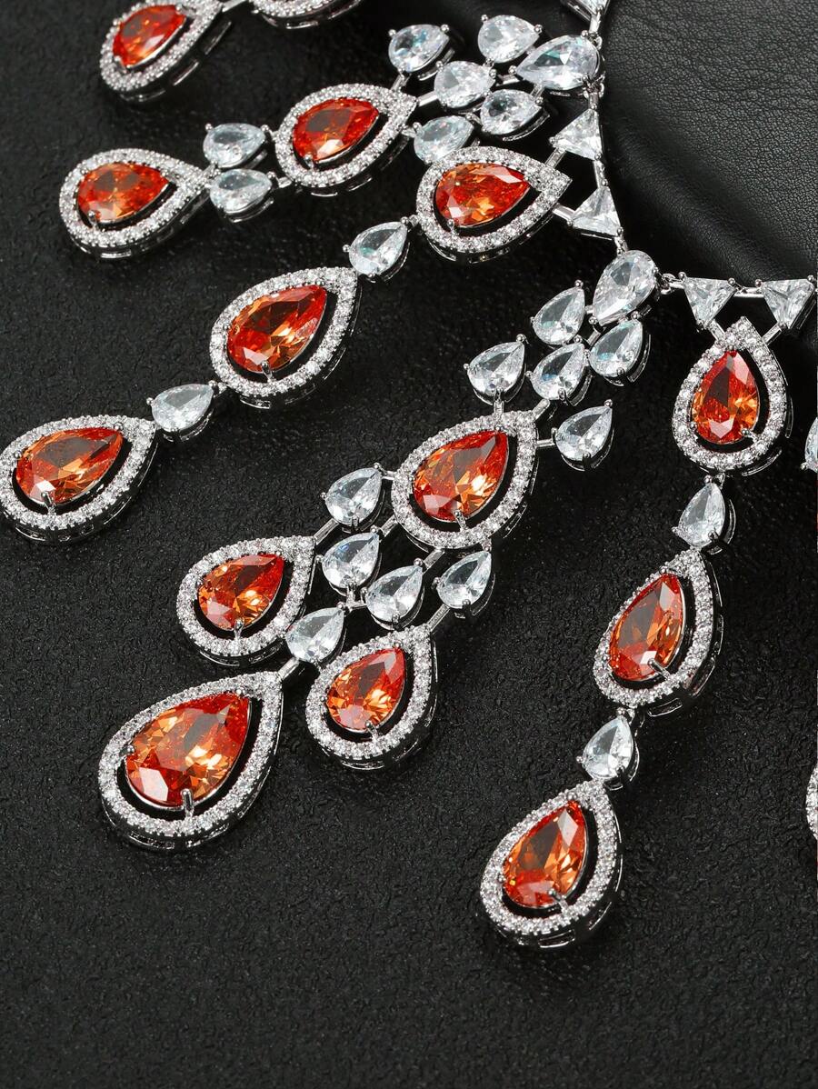 3pcs/Set Luxury Exaggerated Zirconia Necklace And Earrings Jewelry Set