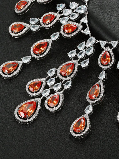 3pcs/Set Luxury Exaggerated Zirconia Necklace And Earrings Jewelry Set