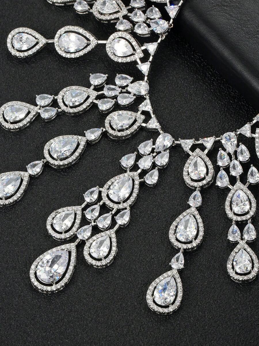 3pcs/Set Luxury Exaggerated Zirconia Necklace And Earrings Jewelry Set