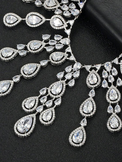 3pcs/Set Luxury Exaggerated Zirconia Necklace And Earrings Jewelry Set
