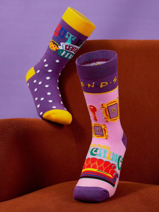 FRIENDS 2 Pairs Cute Polka Dot Letter Pattern Color Block Crew Socks