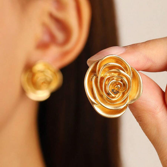 Vintage Gold Rose Earrings
