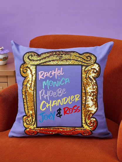 FRIENDS Frame & Double-Sided Sequin Letter Embroidered Decorative Throw Pillow Case,Gifts